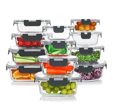 KOMUEE 24 Pieces Glass Food Storage Containers Set,Meal Prep Containers-Stackable Airtight Glass Storage Containers with lids,Freezer, Microwave, Oven Safe,Gray - Image 1