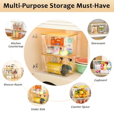 Delamu 2 Set Pantry Organizers and Storage, Trash Bag Holder Under Sink Organizer for 4-13 Gal Bags, Trash Bag Dispenser with Bamboo Top for Onion, Potato, Garlic, Clear (11-7/32"L*7" W*7-1/8"H) - Image 6