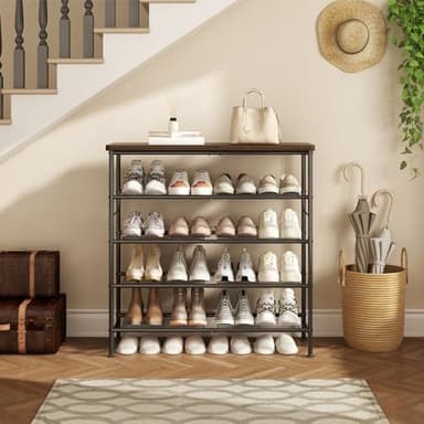 SUOERNUO Shoe Rack Organizer 5 Tier for Closet Entryway Free Standing Metal Storage Shoe Shelf with MDF Top Board，Black+Rustic Brown - Image 2
