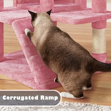 Yaheetech 54in Cat Tree Tower, Multi-Level Cat Tree for Indoor Cats with Scratching Posts, Dangling Balls Cat Play House, Pink - Image 6