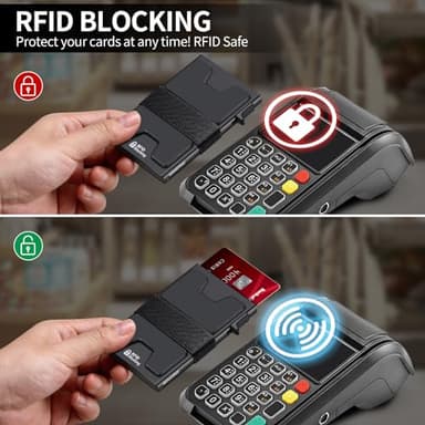 SEMORID Slim Aluminum Card Holder Wallet for Men, Durable Expandable Backplate, RFID Blocking Minimalist Metal Pop Up Wallet, Holds 12+ Cards Plus Cash (Black) - Image 6