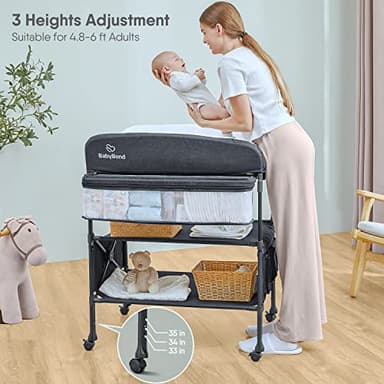 BabyBond Portable Baby Changing Table, Foldable Changing Table Dresser Waterproof Diaper Changing Table Height Adjustable Changing Station for Infant and Newborn(Grey) - Image 5