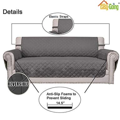 Easy-Going 4 Seater Sofa Slipcover Reversible Sofa Cover Water Resistant Couch Cover with Foam Sticks Elastic Straps Furniture Protector for Pets Children Dog Cat (XX-Large, Gray/Gray) - Image 4