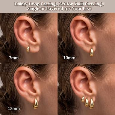 3Pairs 14K Gold Plated Hoop Earrings Set for Women Chunky Earring Silver Plated Hypoallergenic Small Huggie Hoops Lightweight Tiny Thick Trendy Hoop Earrings Stacks for Multiple Piercing(14k gold plated) - Image 3