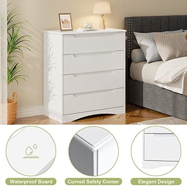 Gizoon 4 Drawer Dresser for Bedroom, Sturdy White Chest of Drawers with Anti-Tip Device, Modern Large Capacity Storage Furniture for Closet, Embedded Handles, Space-Saving Design, Wooden Finish, White - Image 6