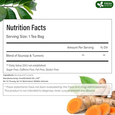 FreshDrinkUS, Premium 60 Soursop Turmeric Tea Bags, 100% Natural, Blend of Soursop Leaves, and Turmeric Root. Made with Natural Material Tea Bags. No Sugar, Vegan. - Image 2
