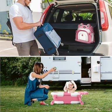 Collapsible Baby Bathtub for Newborns to Toddler with Real-time Temp Monitor & Floating Cushion,Portable Travel Tub for 0-36 Month, Foldable Baby Bath Tub for Infants Girl (Pink) - Image 7