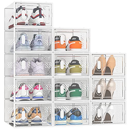 SIMPDIY Shoe Storage, 12 Pack Shoe Organizer for Closet, Shoe Boxes Clear Plastic Stackable Shoe Containers with Lids for Size 10 - Image 1
