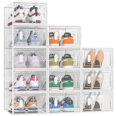 SIMPDIY Shoe Storage, 12 Pack Shoe Organizer for Closet, Shoe Boxes Clear Plastic Stackable Shoe Containers with Lids for Size 10 - Image 1
