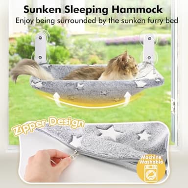 Zoratoo Cat Window Perch, Glow in The Dark Cordless Foldable Pet Hammock Bed for Window with Sturdy Metal Frame, Glowing Stars Pattern Resting Seat for Indoor Cats (Stars - M) - Image 2