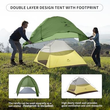 Naturehike Cloud-Up 2 Person Tent Lightweight Backpacking Tent with Footprint - Free Standing Ultralight Camping Hiking Backpack Tents Two Person Tent - Image 3