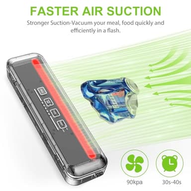 KOIOS Vacuum Sealer Machine, 90Kpa Automatic Food Sealer with Cutter, 8-in-1 Food Vacuum Machine, Pulse Function, Dry&Moist Modes, Compact Design, LED Indicator Lights, 10pcs bags included, Silver - Image 3