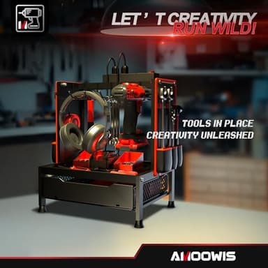 Amoowis Desktop Tool Organizer with Charging Station and Tool Bag for Power Tools & Repair Kits, Storage Rack with Holder, Fits RC Tools, Pliers, Tweezers, Small Parts, Workshop, Gifts foe Men - Image 5