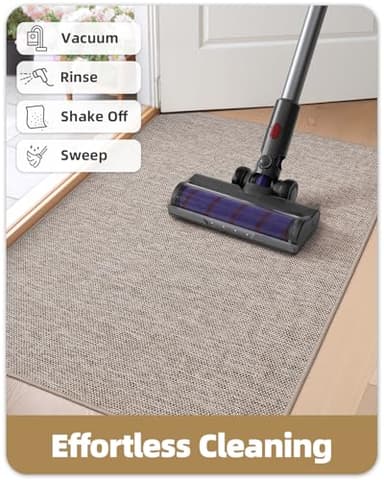 Color&Geometry Ultra Thin Indoor Door Mat (Rolled-up NO Creases) 48"x72", Non Slip Rubber Backed Dirt Trapper Door Mat Indoor Entrance, Low Profile Entryway Mat, Easy Clean, Light Brown Linen - Image 8