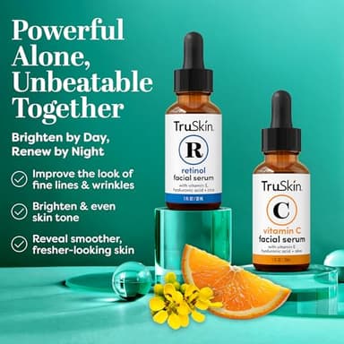 TruSkin Face Serum Duo – Vitamin C & Retinol Serum for Face – Anti-Aging Skin Care Gift Set for Women – Helps Improve Appearance of Fine Lines & Wrinkles for Smoother Looking Skin, 1 Fl Oz, 2 Bottles - Image 3