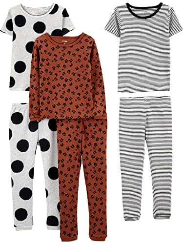 Simple Joys by Carter's Baby and Toddler Girls' 6-Piece Snug-Fit Cotton Pajamas, Dots/Stripes/Animal Print, 7 - Image 1