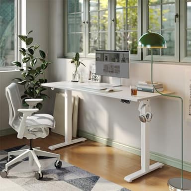 Agilestic Electric Standing Desk, 55 x 24 Inches Height Adjustable Desk, Sit Stand up for Work Office Home, Ergonomic Rising Computer Table with Memory Preset, White - Image 2