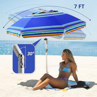 AMMSUN 7ft Heavy Duty High Wind Beach Umbrella Parasols with Sand Anchor Vent Tilt UV 50+ Sun Protection Portable Outdoor Sunshade Umbrellas Carry Bag for Patio Garden Pool Backyard Blue - Image 5