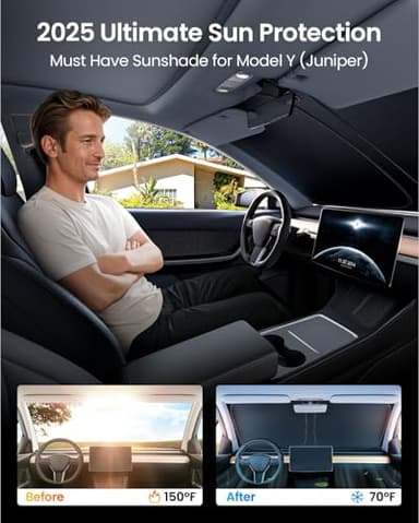 REEVAA 2025 Upgraded Tesla New Model Y (Juniper) Sunshade Windshield [Tailored Fit, 99% Sun Protection] Foldable Sun Shade Accessories with Storage Bag for Model Y 2016-2026, Silver Coating - Image 2