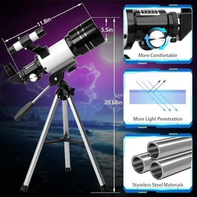 CUYUKU 70mm Aperture 300mm AZ Mount Refractor Telescope (F70301N) - Image 3