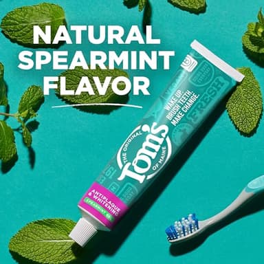 Tom's of Maine Antiplaque and Whitening Fluoride Free Natural Toothpaste Gel, Vegan, Spearmint, 4 Ounces (3 Pack) - Image 5