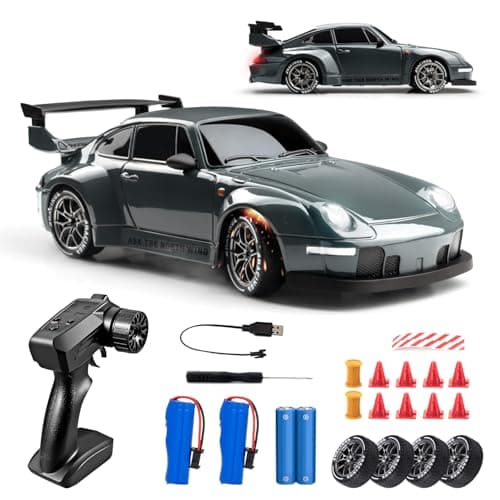 RC Drift Car, 1:24 Scale Remote Control Vehicle with LED Lights, 2.4GHz 20KM/H 4WD High Speed RC Cars, Drifting Tires＆Two Batteries, Racing Sports Toy Idea Gift for Adults Boys Girls and Kids - Image 1