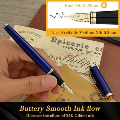 BEILUNER Blue Fountain Pen,Stunning Luxury Pens with 24K Gold Finish, Gorgeous 24K Gilded Nib(Fine), Trustworthy Pen Gift for Men&Women -Ink Converter-Elegant, Graduation,Nice Pen for Writing - Image 4