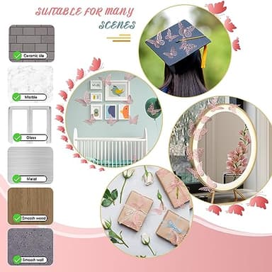 3D Pink Butterfly Wall Decor 3 Sizes 4 Styles Butterfly Party Decorations Cake Decorations Removable Stickers Wall Decor Room Mural Metallic Kids (Pink, 48Pcs) - Image 5