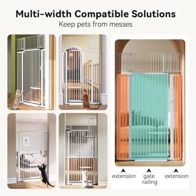 COMOMY 71" Extra Tall Pet Gate for Cats, 29.5-40.6" Extra Wide with Adjustable Cat Door, Pressure Mounted Easy Walk Through Gate with Door for Stairs, Doorways, Kitchen (White) - Image 5