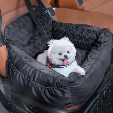 Oiilores Dog Car Seat for Small Dogs,Washable Pet Booster Seats with Clip-On Safty Leash, Comfy Deluxe Plush Carseat with Storage Pockets, Puppy Car Travel Carrier Bed for Dogs Under 25 lbs, Black - Image 1