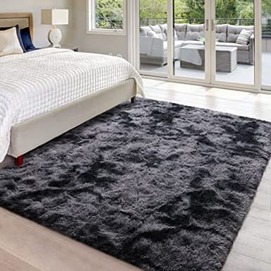Hutha 9x12 Large Area Rugs for Living Room, Super Soft Fluffy Modern Bedroom Rug, Tie-Dyed Dark Grey Indoor Shag Fuzzy Carpets for Girls Kids Nursery Room Home Decor - Image 3
