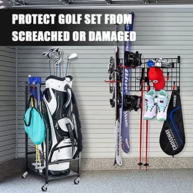 Mythinglogic Golf Bag Storage Organizer Rack-Golf Clubs Organization for Garage, Golf Bag Stand with Movable Hanging Hooks, Golf Equipment and Accessories Storage Racks for Garage,Shed,Basement - Image 8