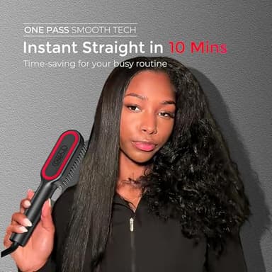 TYMO Hair Straightener Brush - Upgraded Ionic Compact Straightening Brush for Women with Wave-Design Bristles, Fast, Smooth Styling, Lightweight Hot Comb & Travel Flat Iron, 1 Billion Ions, Black - Image 4