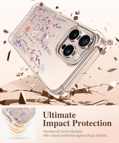 GVIEWIN for iPhone 16 Pro Case, with Screen Protector & Camera Lens Protector, Military-Grade Protection, Clear Shockproof Slim Floral Women Phone Case for iPhone 16 Pro, Floratopia/Colorful - Image 4