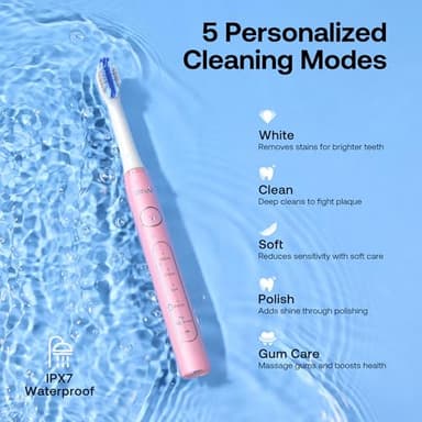 Bitvae Ultrasonic Electric Toothbrush for Adults and Kids, ADA Accepted Travel Electric Toothbrush with Rechargeable 60-Day Battery Life, 8 Heads, 5 Modes, Case/Holder, Quartz Pink - Image 7