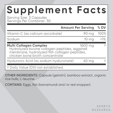 Sports Research® Multi Collagen Pills for Women & Men - Collagen Peptides (Type I, II, III, V, X) Enhanced with Hyaluronic Acid & Vitamin C - Gluten Free ­· Non-GMO - 90 Capsules - Image 5