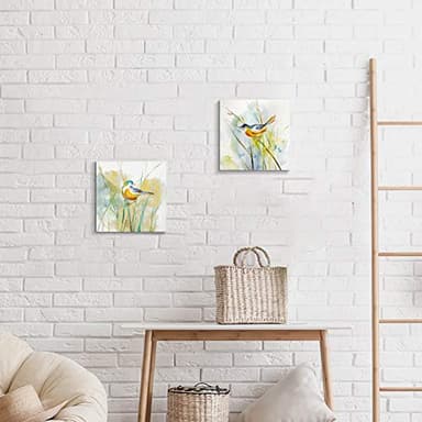 Hardy Gallery Abstract Birds Picture Wall Art: Colorful Animal Birds & Grass Painting Canvas Print Artwork for Wall (12” x 12” x 2 Panels) - Image 5