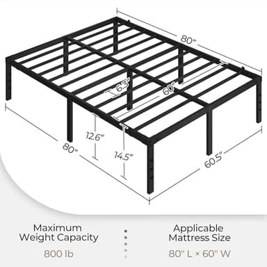 Yaheetech 14 Inch Tall Metal Bed Frame Queen Platform Bed Frame with Storage Space,Sturdy Slat Support,Easy Assembly,No Box Spring Needed,Black - Image 2
