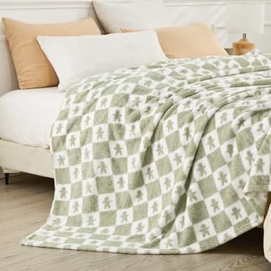 EMME Checkered Blanket Twin Size - 60"x80" Green Knit Blanket Soft Fluffy Patterned Throw Blankets for Couch, Sofa, Chair, Bed, Camping, Picnic, Travel - Image 9