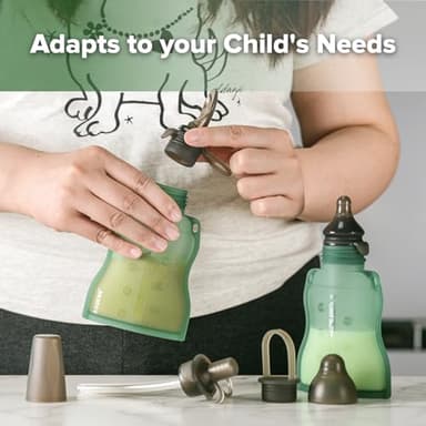 haakaa Baby Food Pouch Refillable Baby Squeeze Silicone Yummy Pouch, Soft Reusable Squeeze Storage Food Pouch for Kids Toddler,Home Made Food Puree,Smoothie Pouch Bag, 4oz, 4 Pack,6m+(Pea Green) - Image 7