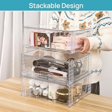 Vtopmart 2 Pack Large Stackable Storage Drawers,Easily Assemble Clear Acrylic Bathroom Closet Undersink Organizers,Plastic Storage Bins for Cabinet,Kitchen Pantry,Medicine Organization - Image 2