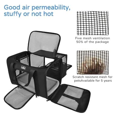 Wakytu Dog Carriers for Small Dogs, Cat Carrier Travel, Expandable, Collapsible, 900D High Density Oxford Cloth, Wear-Resisting, Anti Tearing, Reflective Tape,Safety Lock Zipper - Image 9