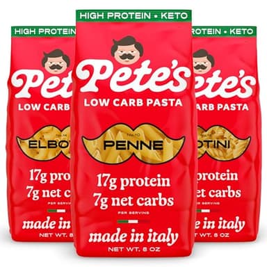 17g High Protein Variety Penne, Rotini, Elbow Macaroni Pasta | 7g Low Carb Keto Pasta | Healthy, Italian Pasta From Italy | 3-Pack, 8oz - Pete's Pasta - Image 1