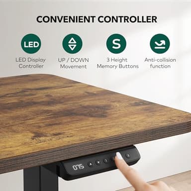 FEZIBO 63" L-Shaped Standing Desk - Adjustable Corner Desk L Shape, L-Shaped Adjustable Desk with Splice Board, L Shape Standing Desk, Vintage-Brown - Image 6