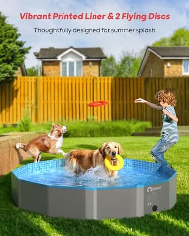 Peteast Foldable Dog Pool with Sturdy Round Design, Extra Large Portable Pet Bathtub, Durable 64" Diameter Portable Design for Backyard & Indoor Use (Includes 2 Flying Disks) - Image 3
