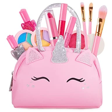 Kids Real Makeup Kit with Pink Unicorn Purse, Non Toxic Washable Make Up Set - Unicorn Toys for Girls Age 4-6, Gifts for 5 Year Old Girls Birthday Gift Ages 3 4 5 6 7 8 9 10 Years - Toys for Ages 5-7 - Image 1