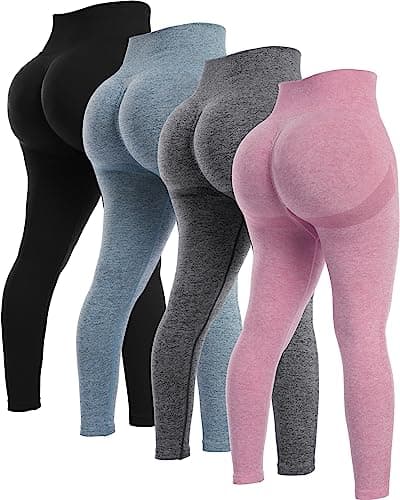NORMOV 4 Piece Butt Lifting Workout Leggings for Women, Seamless Gym Scrunch Booty Lifting Sets(Black/Grey/Blue/Pink, S) - Image 1
