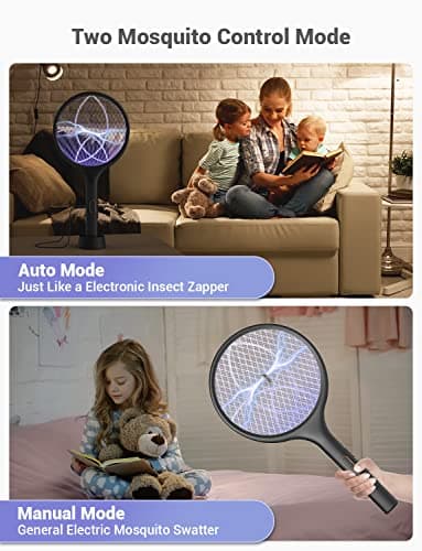 YISSVIC Electric Fly Swatter 4000V Bug Zapper Racket Dual Modes Mosquito Killer with Purple Mosquito Light Rechargeable for Indoor Home Office Backyard Patio Camping - Image 6