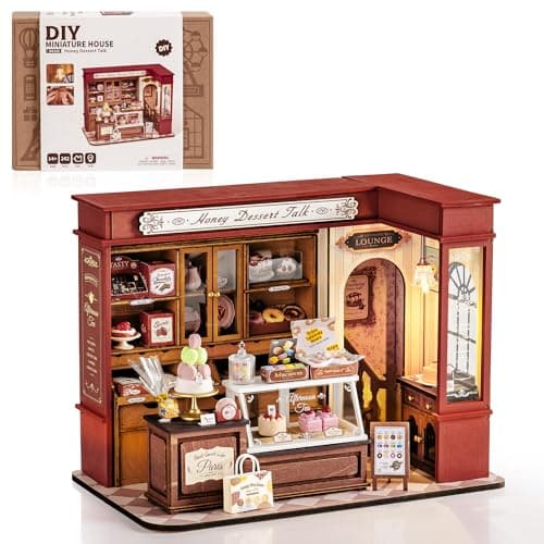 ROBOTIME DIY Miniature House Kit, Mini Wooden Dollhouse Kit for Adults, Building Kit with LED Light, Diorama Model,Halloween/Christmas/Birthday Gifts for Family/Friends (Honey Dessert Talk) - Image 1