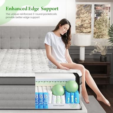 Onlylucky Firm Queen Mattress, 16 Inch Hybrid Queen Size Mattress in a Box with Cooling Gel Memory Foam & Pocket Springs for Extra Lumbar & Shoulder Support, Fiberglass-Free, 365-night Trial - Image 6